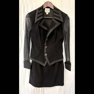 Classic Black Jacket with Sheer Sleeves and Skirt